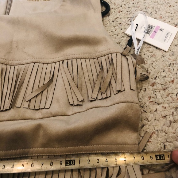 CK Faux Suede Fringe Dress Size 6 - Picture 5 of 6